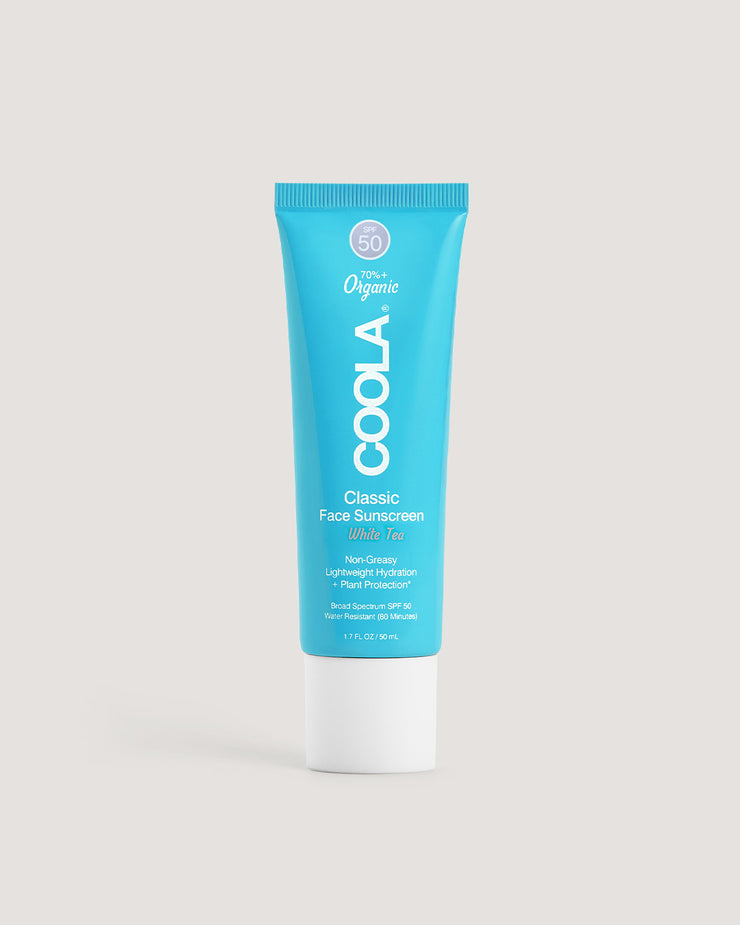 Tube of COOLA Classic Face Sunscreen Lotion White Tea SPF 50