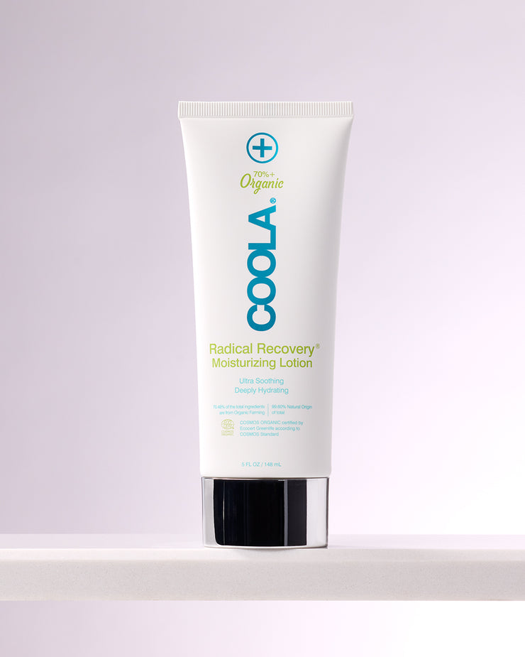 COOLA Radical Recovery Moisturizing Lotion sitting on shelf with white background