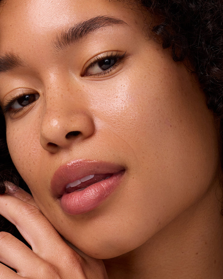 Close-up of woman's face with hydrated skin