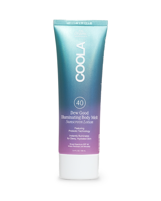 Tube of COOLA Dew Good Illuminating Body Melt Sunscreen Lotion SPF 40