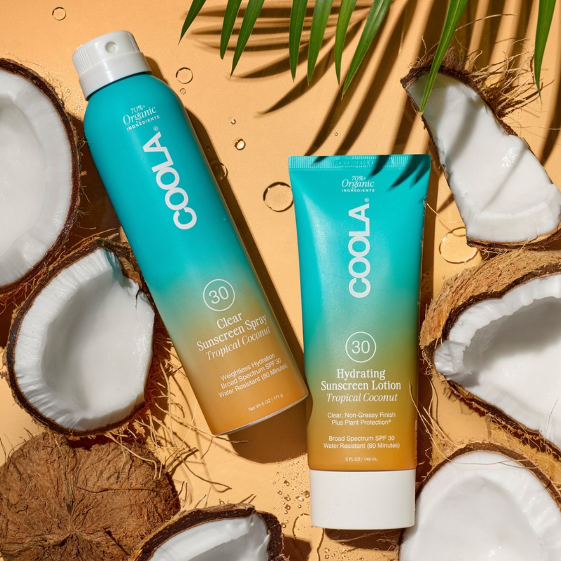 COOLA lotion sunscreen vs spray on sunscreen in Tropical Coconut