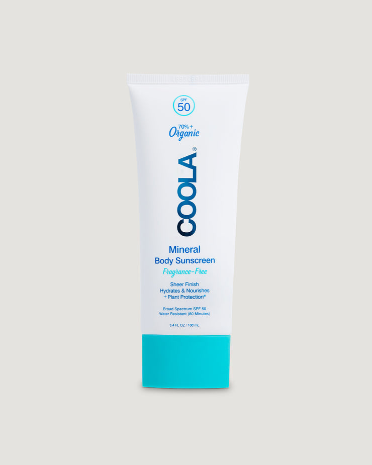 White and teal tube of COOLA Zinc Oxide Mineral Body Sunscreen