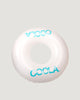 A white ring-shaped pool float with the brand name 'COOLA' written in blue letters.